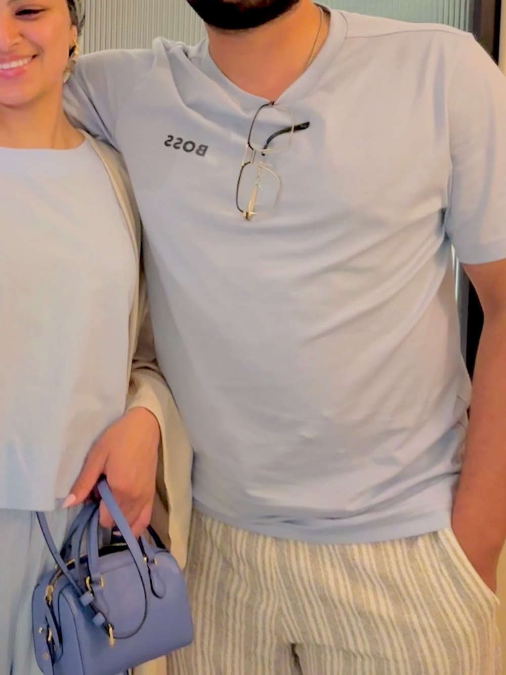 BOSS Men's Light Blue Crew Neck Logo Tee